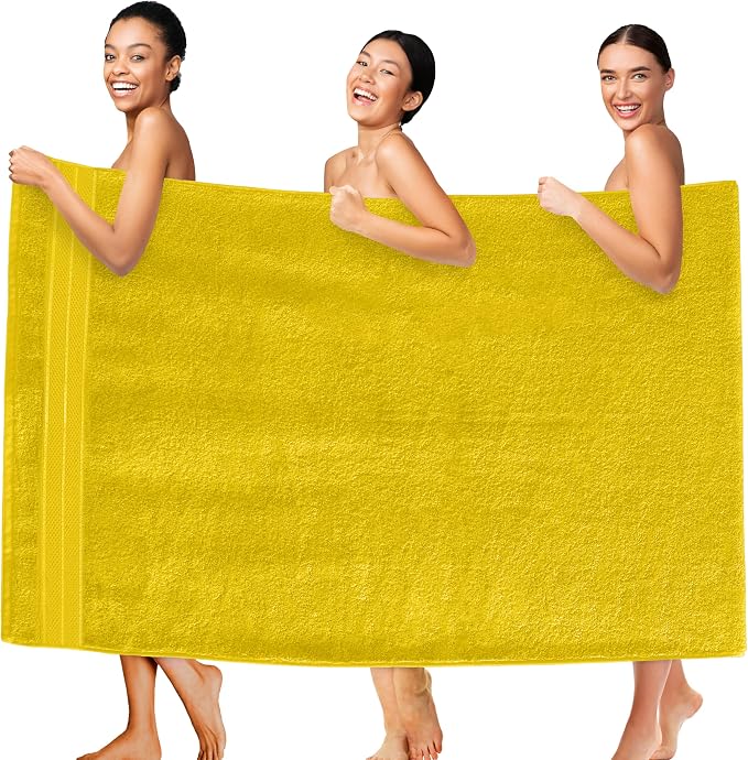 Elegant Comfort Three Line Popcorn Extra Large Luxury Bath Towel - 40" x 80" inch, Premium Hotel Spa Quality 1 Piece Oversized Bath Sheet 100% Turkish Cotton Super Soft Highly Absorbent, Yellow