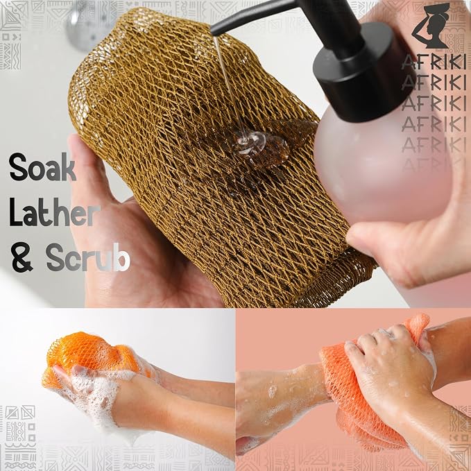 African Net Sponge, Premium Authentic Exfoliating Body Scrubber, Extra Long Stretch Bath Sponge for Shower, Deep Exfoliating Washcloth for Smooth Skin, 1 Pack (Slate)