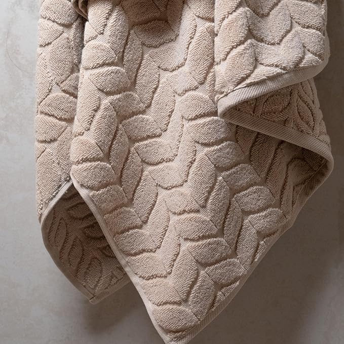 BAGNO MILANO Turkish Cotton Bath Towels, Hand Towels - Soft Plush Jacquard Collection - Highly Absorbent Towel Set (Sand Beige, Bath Sheet 35x70)