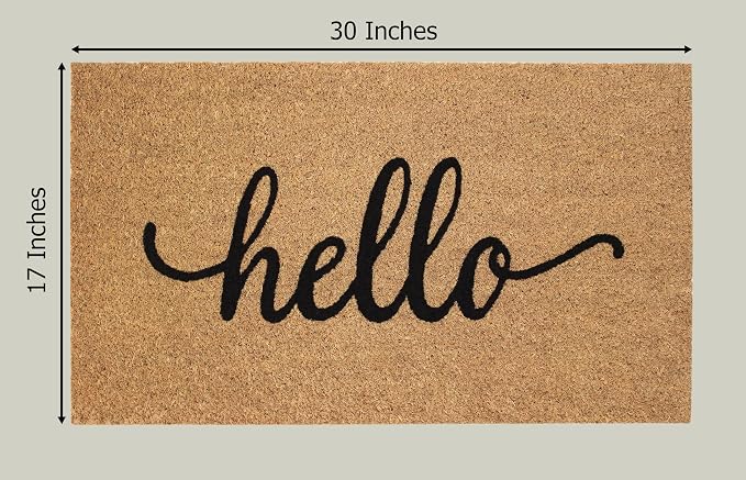 Croft&Cane Hello Welcome Doormat – Non-Slip Coco Coir Door Mat -Low Profile Vinyl Backed Front Door Mat for Indoor & Outdoor Use - Dirt Trapping High Traffic Porch & Patio Entryway - 17 x 30 Inches