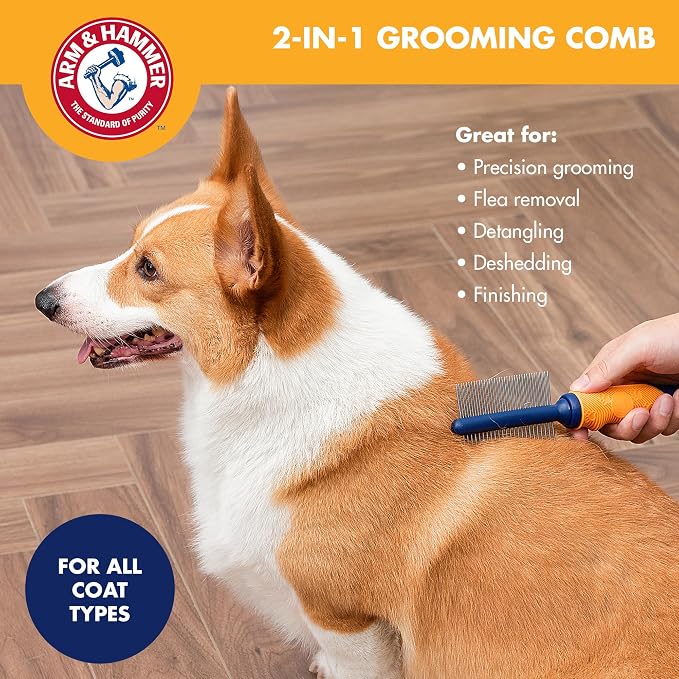 Arm & Hammer Deodorizing Dog Grooming Comb, Fragrance Transfer Technology with Baking Soda, Fine & Standard Teeth for Detangling & Flea Removal, Dematting Tool for Dogs, Sweet Apple & Rose Scent