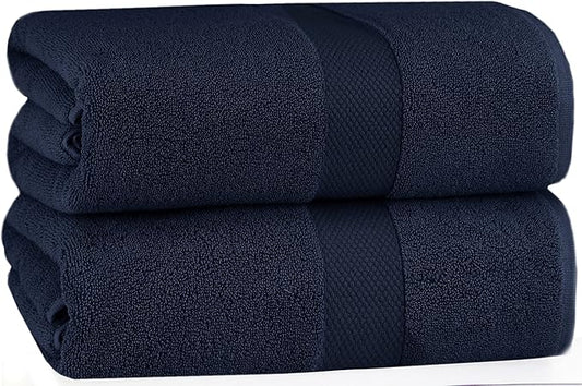 COTTON CRAFT Hotel Spa Luxury Bath Sheet - 2 Pack - Oversized Extra Large 40 x 80 - Heavyweight 700 GSM 2 Ply Ringspun Cotton - Soft Absorbent Everyday Use Home Bath Easy Care Towel Set - Navy