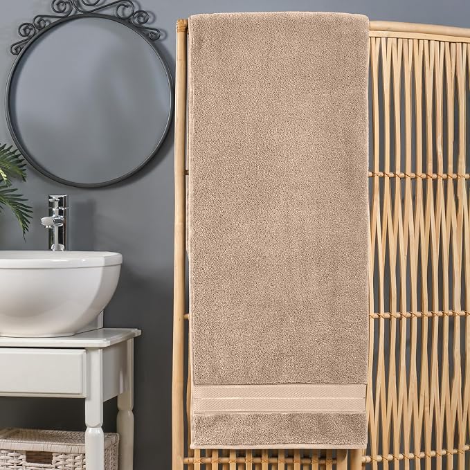 Elegant Comfort Three Line Popcorn Extra Large Luxury Bath Towel - 40" x 80" inch, Premium Hotel Spa Quality 1 Piece Oversized Bath Sheet 100% Turkish Cotton Super Soft Highly Absorbent, Tan