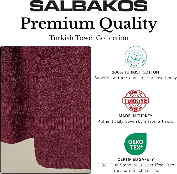 SALBAKOS 100% Turkish Cotton Bath Mat Set 2-Piece - 20x34 inch, Hotel & Spa Collection, Soft, Absorbent, Long Lasting, Durable Bathroom Rugs | Made in Turkey (Wine, 2 Bath Mats)