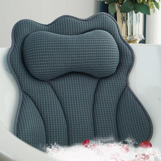 Bath Pillows for Tub – Luxury Bath Pillow & Bathtub Pillow with 6 Strong Suction Cups, Soft Cushion for Head and Neck Support, Relaxing Bath Accessories for Women (Gray)