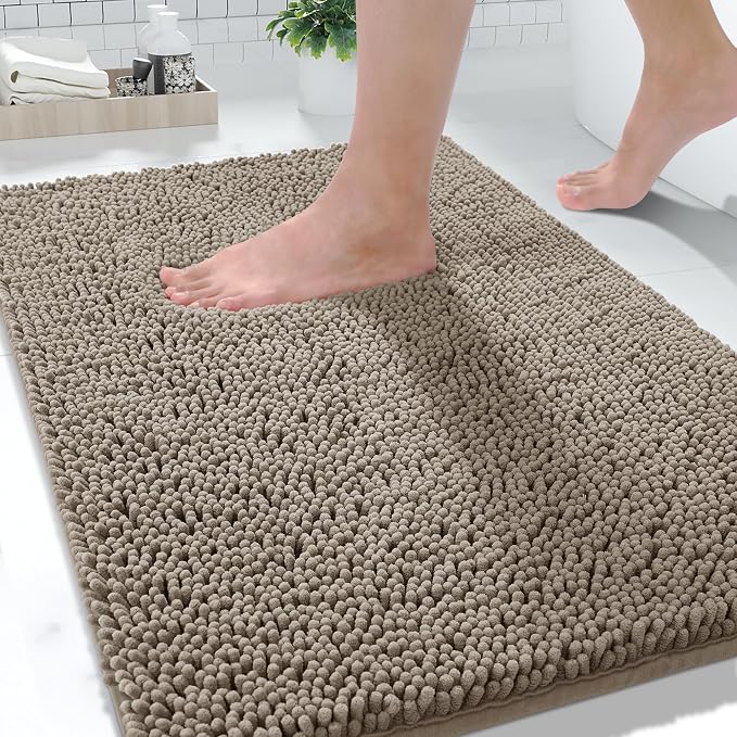Yimobra Large Bathroom Rugs 36"x24", Non Slip Bath Mat for Tub, Shaggy Rug Floor Carpet, Extra Soft Super Absorbent Quick Dry, Machine Washable,Camel