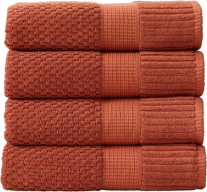NY Loft 100% Cotton 4-Pack Bath Towel Set | Clay | Oeko-TEX | Quick-Dry | Four 30" x 52" Bath Towels | Super Absorbent | Designer-Styled Texture