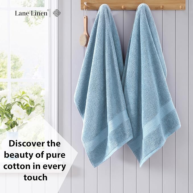 LANE LINEN 100% Ring Spun Cotton 4 Pack Bath Towels (28"x54") - Home Essentials Bathroom Towels Set - Quick Dry, Super Soft & Absorbent Bath Towels - Machine Wash in Cold Water - Cerulean Blue
