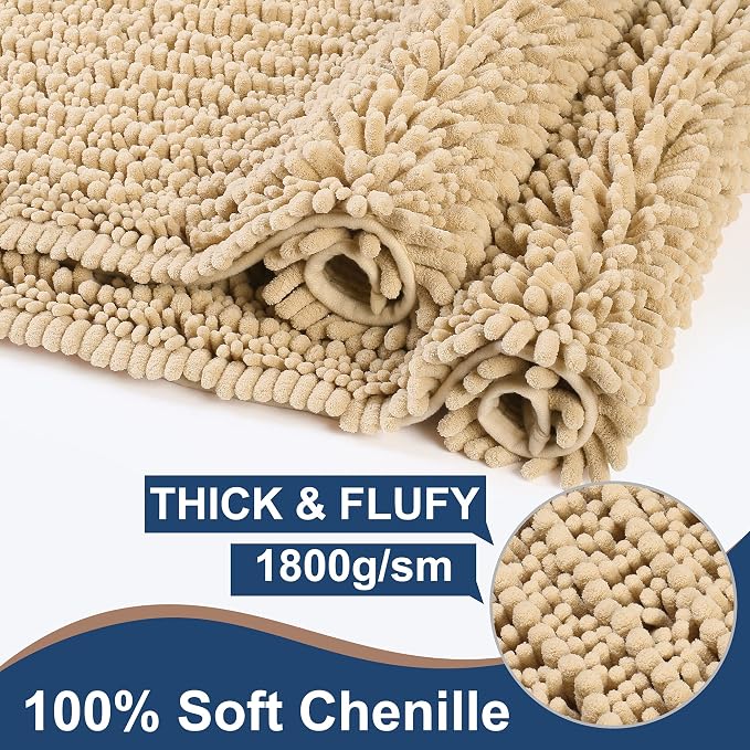 FLOLEOPA Soft Plush Microfiber Bathroom Rugs, Absorbent Bath Rugs Non Skid Machine Wash Dry Bath Mats for Tub,Shower and Bath Room Floor Mats (20x32inches, Beige)