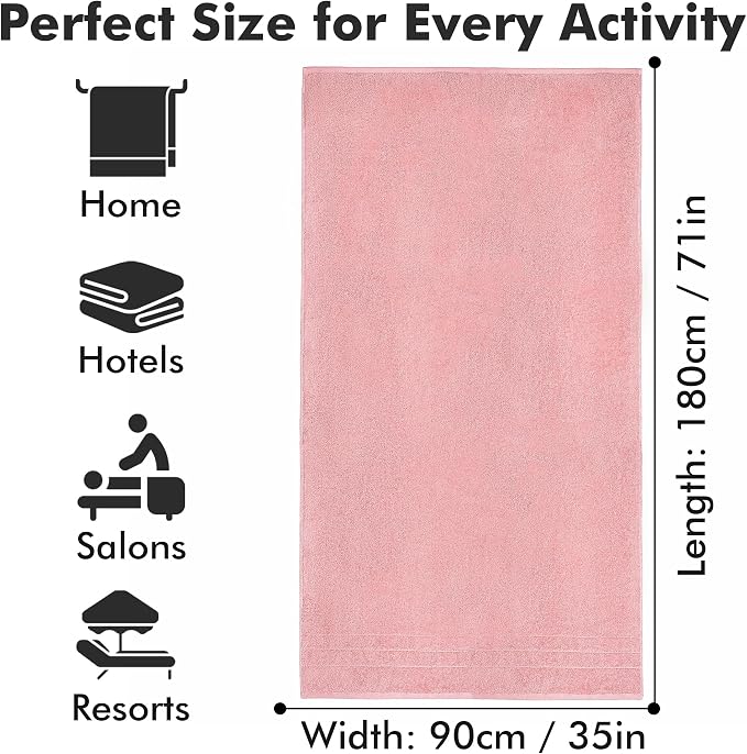 Bath Sheets – 550 GSM Extra Large Bathroom Sheet Set – Pack of 2 Jumbo Towels Baby Pink (71x35in) – 100% Ring Spun Cotton Soft Quick Dry Large Bath Towels for Adults Hotel Spa Bathroom Use