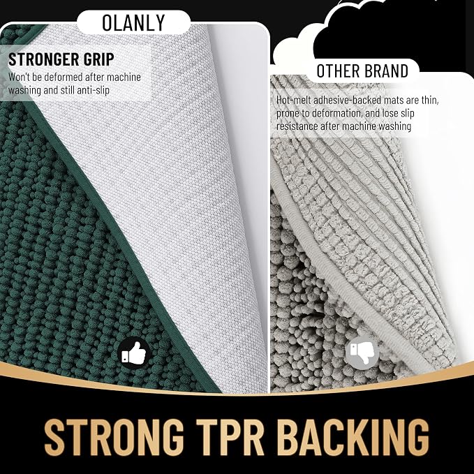OLANLY Thick Large Bathroom Rugs 59x35, Extra Soft Absorbent Chenille Bath Rugs, Rubber Backing, Machine Wash Dry, Bath Mats for Bathroom Floor, Tub and Shower, Home Decor Accessories, Blackish Green