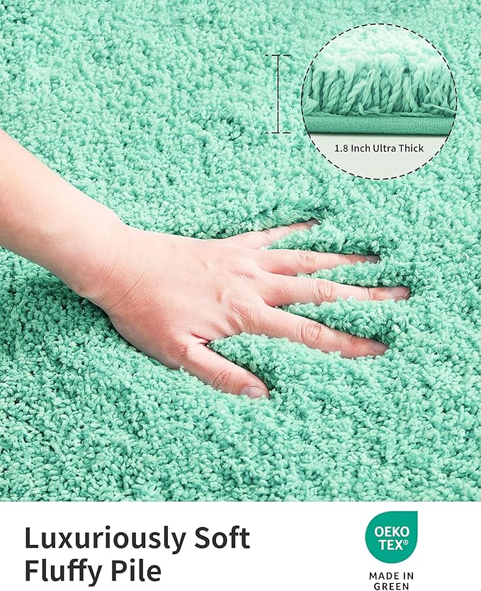 ILANGO Spa Blue Bathroom Rugs 36" × 24" Non Slip & Super Absorbent Extra Thick Soft, Washable Bath Mat for Floor, Microfiber Plush Shaggy Bath Rug with Rubber for Bathtub Shower Room Sink