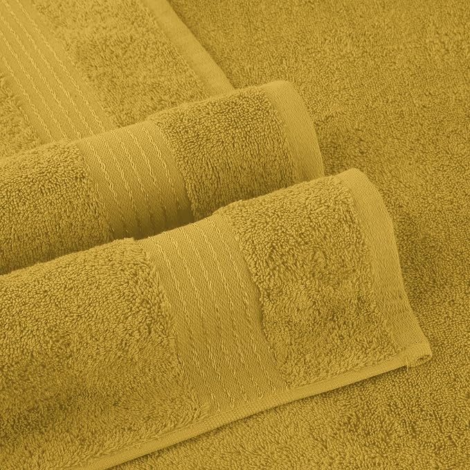 Elegant Comfort Premium Turkish Cotton 6 Pack Washcloths Set - 13 x 13 inch, Luxurious Hotel Spa Quality 100% Turkish Cotton 6PC Washcloth Set - Highly Absorbent - Soft Bathroom Towels, Gold