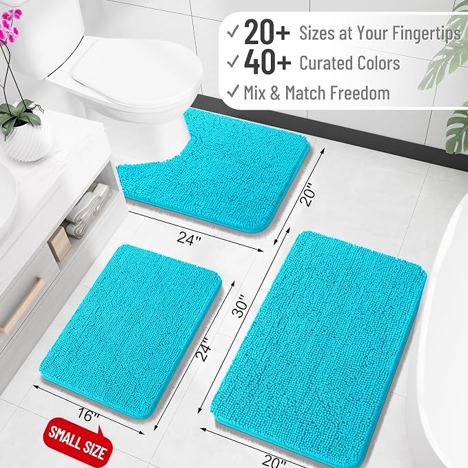 OLANLY Large Bathroom Rugs 47x32, Extra Soft Absorbent Chenille Bath Rugs, Rubber Backing Quick Dry, Machine Washable Bath Mats for Bathroom Floor, Tub and Shower, Home Decor Accessories, Aqua Sky