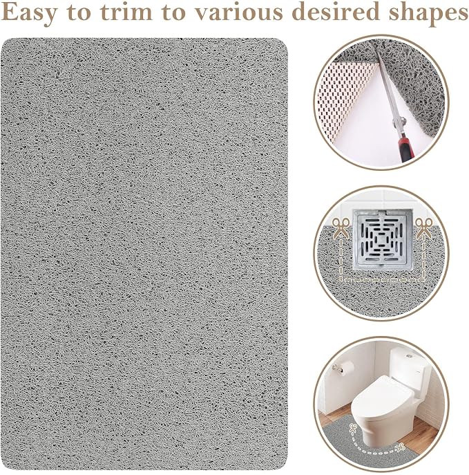Shower Mat Bathtub Mat Non-Slip,32x24 inch, Soft Tub Mat with Drain,PVC Loofah Bath Mat (Phthalate Free) for Tub and Bathroom,Quick Drying,Grey