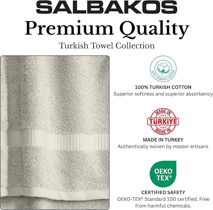 SALBAKOS 100% Turkish Cotton Towel Set of 6 Piece Stone | Premium Quality Hotel & Spa Collection 2 Washcloth, 2 Hand, 2 Bath Towel Sets for Bathroom | Made in Turkey (Stone, 6 Piece Towel Set)