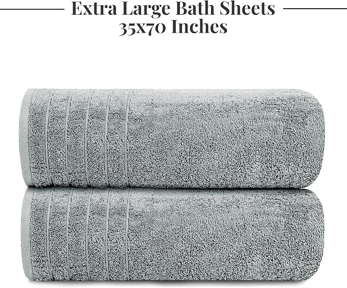 Tens Towels Pack of 2 Extra Large Bath Sheets 35 x 70 Inches, 100% Cotton, Larger & Lighter Weight, Quicker to Dry, Super Soft & Absorbent, Oversized Bath Towels, Cool Grey