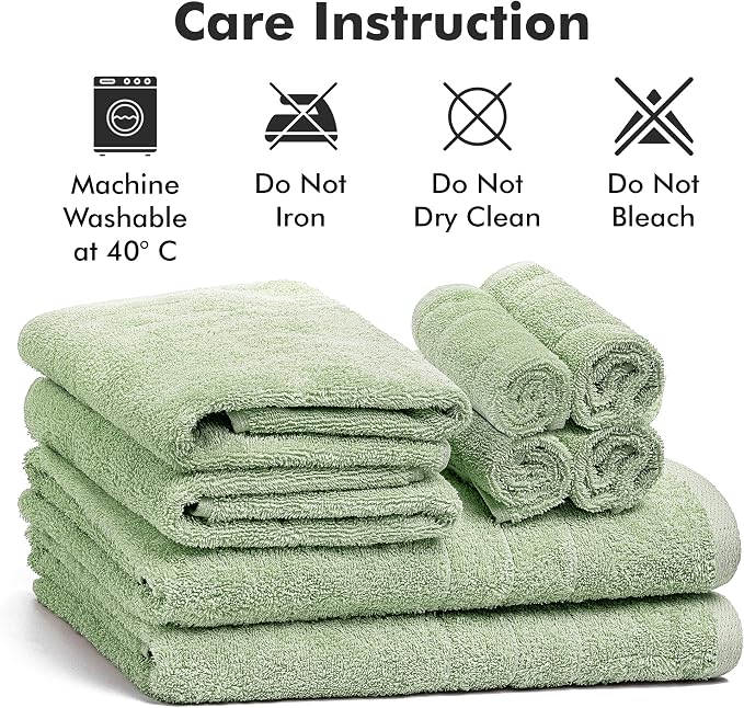 Bath Towels Set of 8 – 100% Cotton (Light Green) Bathroom Towel Set Bale Includes 2 Bath, 2 Hand, 4 Face Towels – Soft, Absorbent & Quick Dry Towel for Bathroom, Spa, Kitchen, Hotel Use