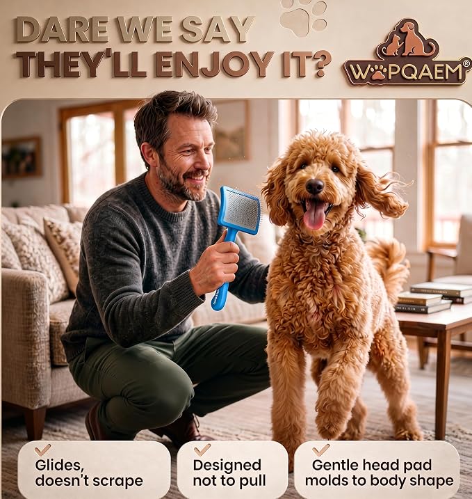 Wooden Long Pin Slicker Brush for Large Dogs, Doodles, Poodles, Long Hair | Grooming, Detangling, and Fluffing for Wavy and Curly Hair—Designed for Heavy, Thick Coats to Prevent Matting at Home