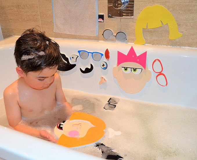 Buddy & Barney: Silly Faces Bath Time Stickers - 36 Reusable Foam Stickers & Mesh Storage Bag, Mix & Match, Fun Tub & Water Toy, Toddlers & Kids Age 3+