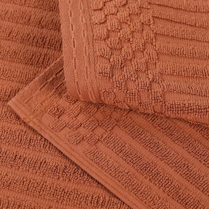 Superior Cotton Hand Towel Set of 4, Daily Use for Bathroom, Kitchen, Guest Bath, Quick Dry Small Towels, Face, Hand, Gym, Spa, Hotel, Absorbent, Essentials, Ribbed, Soho Collection, Rust