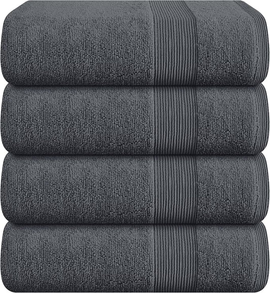 Belizzi Home 4 Pack Bath Towel Set 27x54, 100% Ring Spun Cotton, Ultra Soft Highly Absorbent Machine Washable Hotel Spa Quality Bath Towels for Bathroom, 4 Bath Towels - Grey