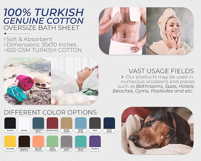 American Soft Linen Luxury 4 Piece Bath Towel Set, 600 GSM 100% Cotton Turkish Bath Towels for Bathroom, 27x54 in Large Bathroom Shower Towels, Light Grey