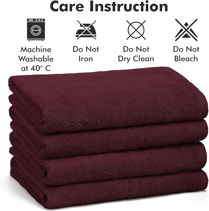Bath Towels Set of 4 – 100% Ring Spun Cotton Burgundy Extra Large Towels for Bathroom, Spa Use (55x28 in) – 550 GSM Super Soft and Quick Dry Large Bath Sheets for Adults