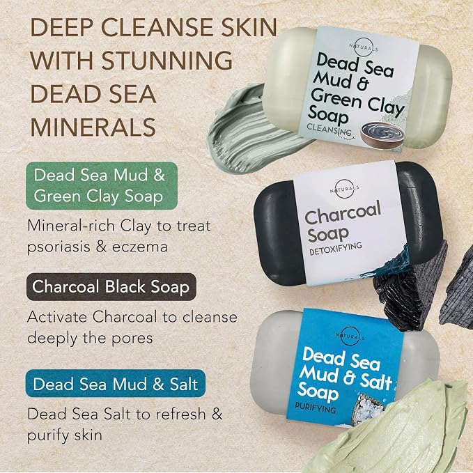 O NATURALS 100% Natural Bar Soap - Gift Set - Organic Ingredients & Essential Oils - Spa Gifts for Women & Men, Body Wash & Face Soap - 6PC Black Soap Collection - Mothers Days Gifts