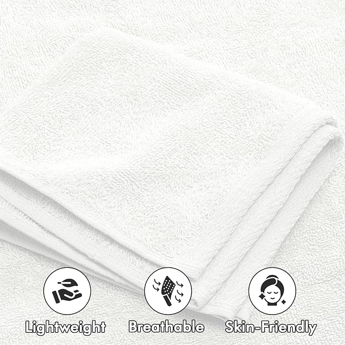Bath Towels Set of 8 – 100% Ring Spun Cotton (White) Bathroom Towel Set Bale Includes 2 Bath, 2 Hand, 4 Face Towels – 550 GSM Soft, Absorbent & Quick Dry Towel for Bathroom, Spa, Kitchen, Hotel Use