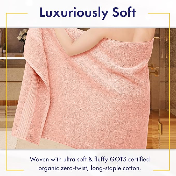 Alusa Home 100% Organic Luxury Bath Sheets - GOTS Certified - Extra Large 35x70 Inches (Pack of 2) Zero-Twist, Long-Staple Cotton Bath Sheet Set (Blush Pink)