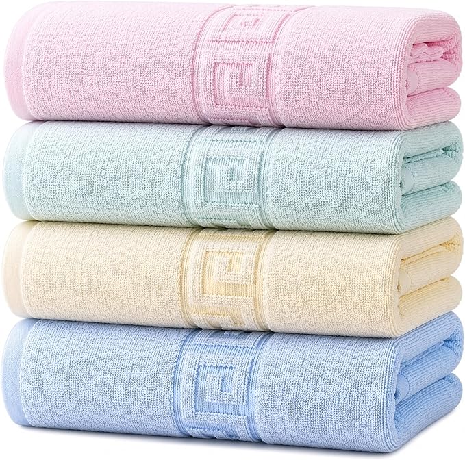 100% Cotton Bath Towels,4 Pack,30" x 60" Inches, Light Weight, Soft, Super Absorbent and Fast Drying, No Fading Multipurpose Use for Sports, Swimming, Travel, Fitness, Yoga, Multicolor.