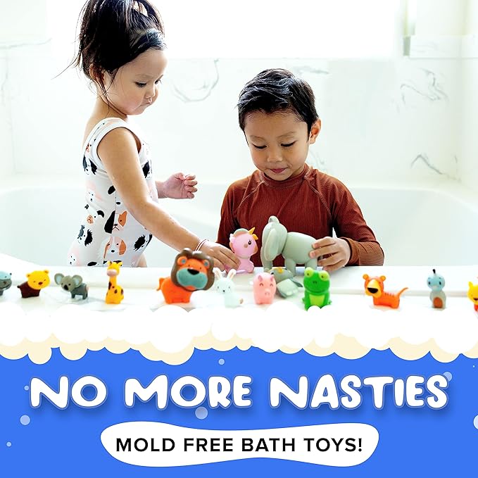 SplashEZ Mold Free Animals Bath Toys, No Hole Bath Toys for Toddlers, Bathtub 14 Animals Set for Kids, No Mold Floating Water Animals Set for Pool, BPA-Free Safe Fun, Infant Babies Ages 1 3 6 12 18 Mo