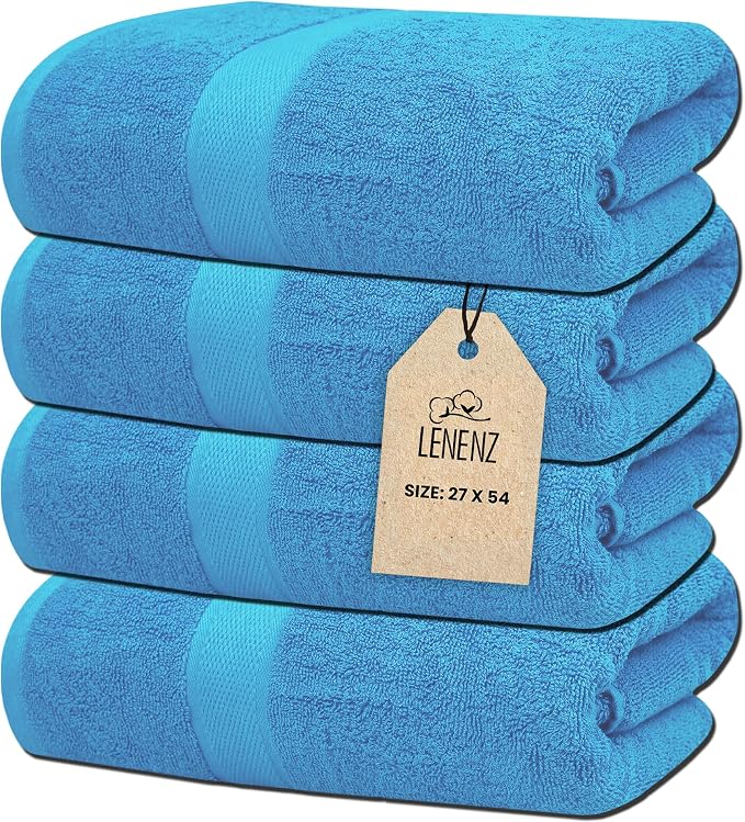 Luxury Bath Towels - 4 Pack Ultra Soft and Absorbent Cotton Bath Towels for Bathroom, Spa, and Hotel Use - Quick-Dry and Durable Towels Set 27x54'' (Electric Blue)