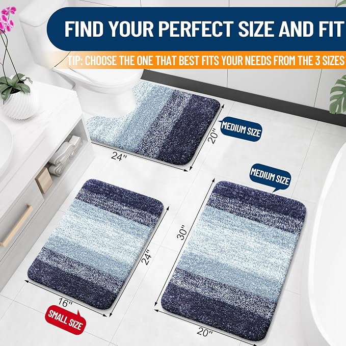 OLANLY Bathroom Rugs Mat 34x21, Extra Soft Absorbent Microfiber Bath Rugs, Rubber Backing, Quick Dry, Machine Washable Bath Mats for Bathroom Floor, Tub and Shower, Home Decor Accessories, Airy Blue