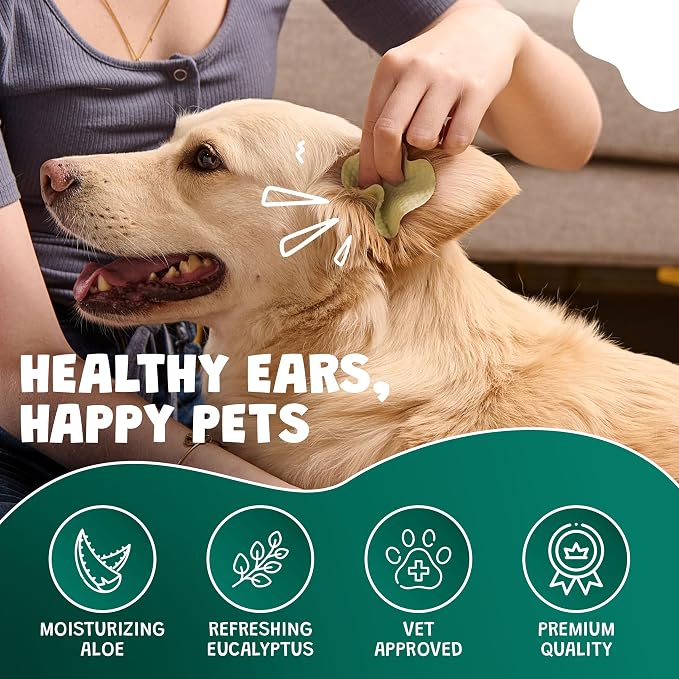 Scrubby Pet Dog Ear Wipes for Dogs | Extra Thick with Aloe Vera & Eucalyptus | 250 Count | Hypoallergenic Ear Cleaner for Dogs with Pearl Texture for Deeper Clean