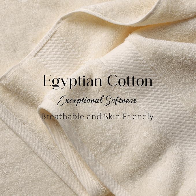 SUPERIOR Egyptian Cotton Ultra Plush & Absorbent, 6 Piece Set, Cream | Quick Dry, Soft Luxury Towel Set, Bath Essentials, Guest Bath, Spa, 2 Bath, 2 Hand, 2 Face Towels, Madeline Towels
