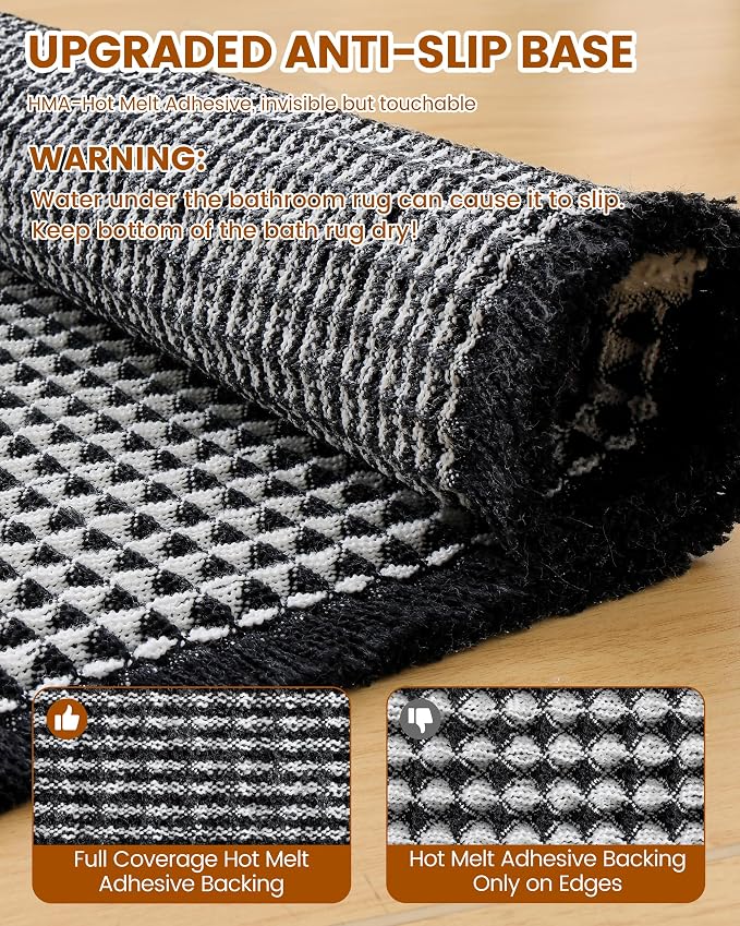 Smiry Waffle Bath Mat 47x24, Extra Soft Absorbent Bathroom Rugs, Non Slip Machine Washable Quick Dry Bath Rugs for Bathroom Floor, Tub, Shower, Home Decor Accessories, Black & Cream