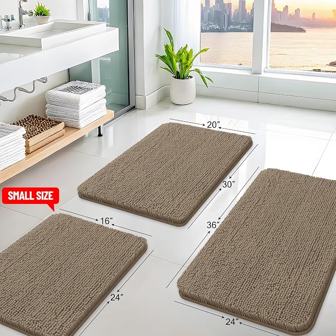 Arotive Bathroom Rugs 36x24, Extra Soft Absorbent Shaggy Chenille Bath Rugs, Machine Washable Rubber Backing Bath Mats for Bathroom Floor Tub and Shower, Home Decor Accessories,Camel