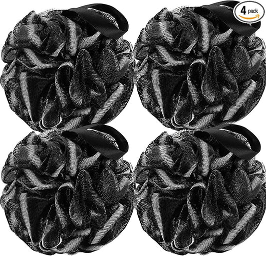 Bath Shower Loofah Sponge 60g Bath Mesh Pouf Shower Ball Body Scrubber Exfoliating Bath Sponge for Women and Men, Set of 4, Black