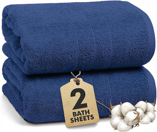 Bath Sheets – 550 GSM Extra Large Bathroom Sheet Set – Pack of 2 Jumbo Towels Royal Blue (71x35in) – 100% Ring Spun Cotton Soft Quick Dry Large Bath Towels for Adults Hotel Spa Bathroom Use