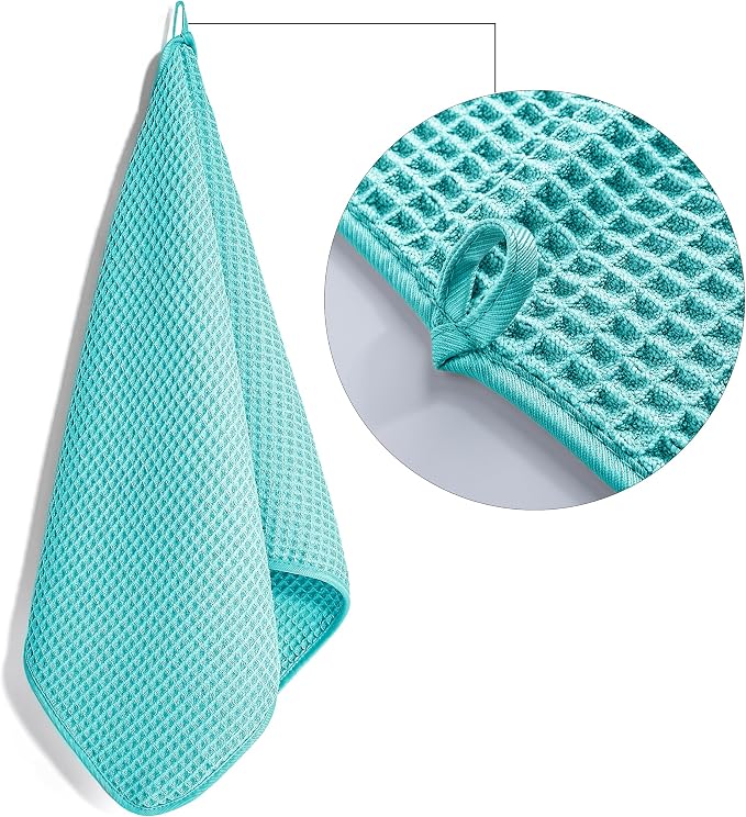 POLYTE 430 GSM Microfiber Lint Free Hand Towel, 16 x 30 in, 4 Pack (Waffle Weave)