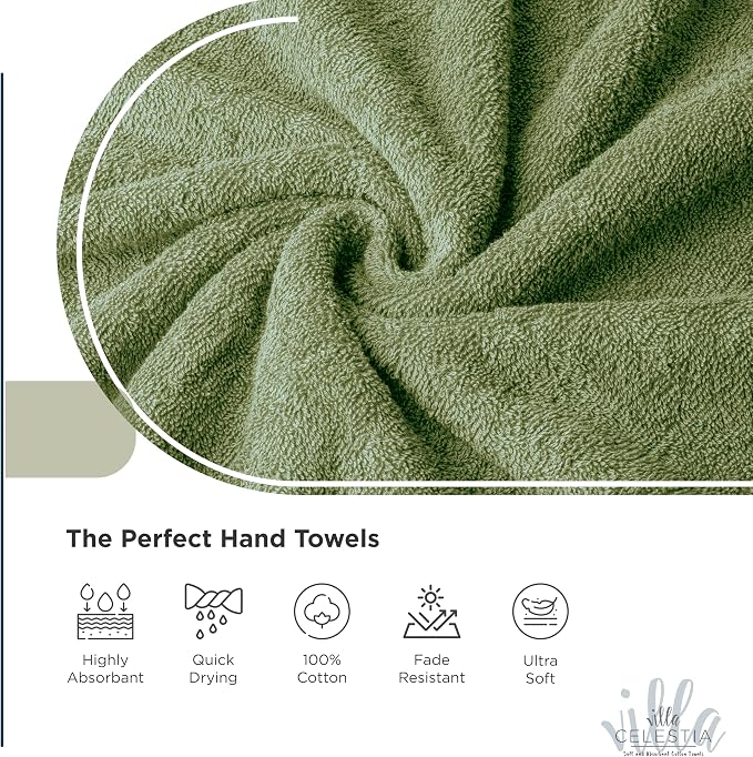 18-Piece 100% Cotton Towel Set, 4 Bath Towels, 6 Hand Towels, 8 Wash Cloth, Quick-Dry, Sage