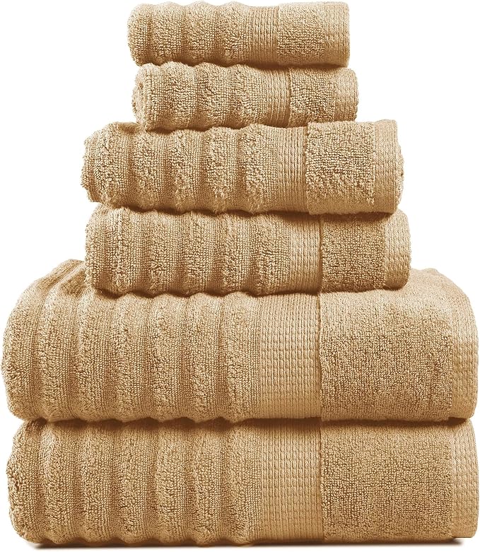LANE LINEN Bathroom Towel Set 6 Piece - 100% Zero Twist Cotton - Super Soft & Highly Absorbent - 2 Bath, 2 Washcloths, 2 Hand Towels for Bathroom - Fade Resistant, Durable with a Luxury Look - Taupe