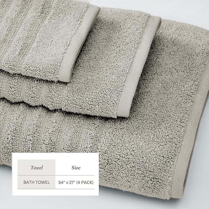 Great Bay Home 4 Pack Bath Towel Set - 100% Cotton Towels - Absorbent & Quick-Dry Towels for Bathroom (Mid Grey)