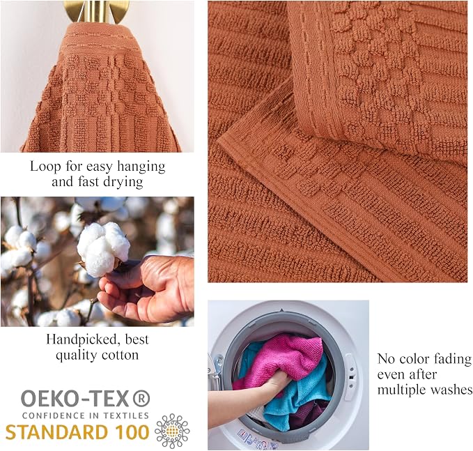 Superior Cotton Bath Sheet Set of 2, Daily Use for Bathroom, Guest Bath, Quick Dry, Spa, Resort Towels, Ribbed, Absorbent, Home Essentials, 2-Piece Oversized Bath Sheets, Soho Collection, Rust