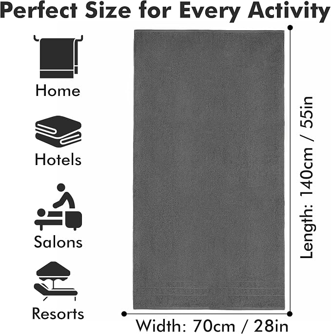 Bath Towels Set of 4 – 100% Ring Spun Cotton Dark Grey Extra Large Towels for Bathroom, Spa Use (55x28 in) – 550 GSM Super Soft and Quick Dry Large Bath Sheets for Adults