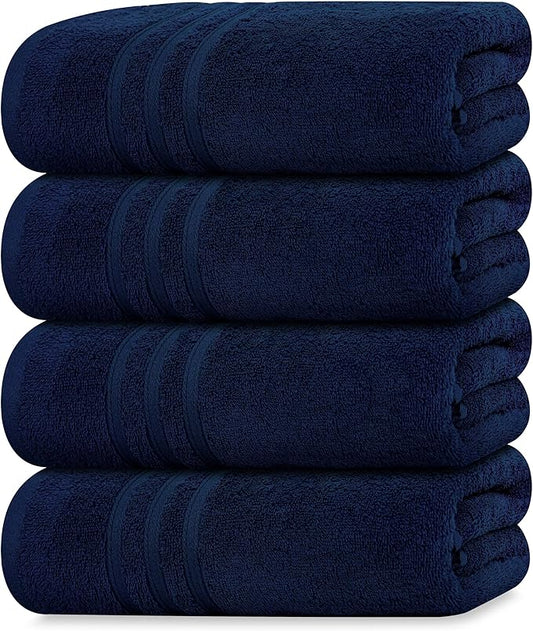Tens Towels Pack of 4 Soft Bath Towels, 100% Cotton, 27 x 54 Inches, Lightweight & Quick-Dry, Ideal for Daily Bathroom Use, Practical & Comfortable, Navy