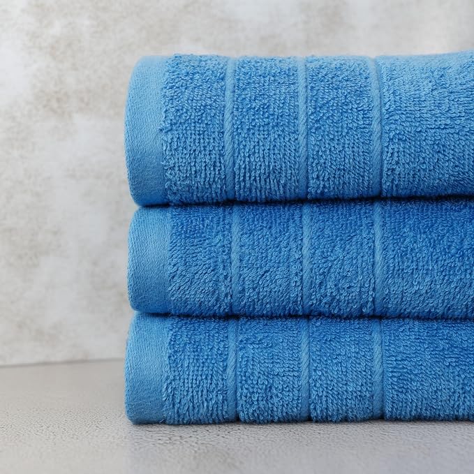 Tens Towels Pack of 6 Hand Towels, 100% Cotton, Lighter Weight, Quick to Dry, 16 x 28 Inches, Super Soft & Absorbent, Perfect for Bathroom & Kitchen, Blue