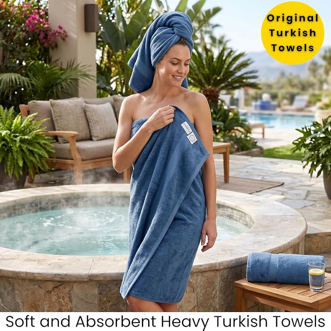 SALBAKOS 2-Piece 100% Turkish Cotton Extra Large Bath Towel 35x70 inch | Premium Hotel Quality Bath Sheet Towels | Thick, Soft, Absorbent, Oversized Bath & Beach Towels (Blue, 2 Bath Sheets)